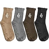 ERMO NKES Cute Floral Design Yoga Socks for Women, 4 Pairs Non-Slip Pilates Socks with Ruffled Edge