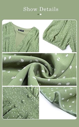 OUGES Women's Polka Dot Midi Dress - Short Sleeve V-Neck Skater Dress With Pockets