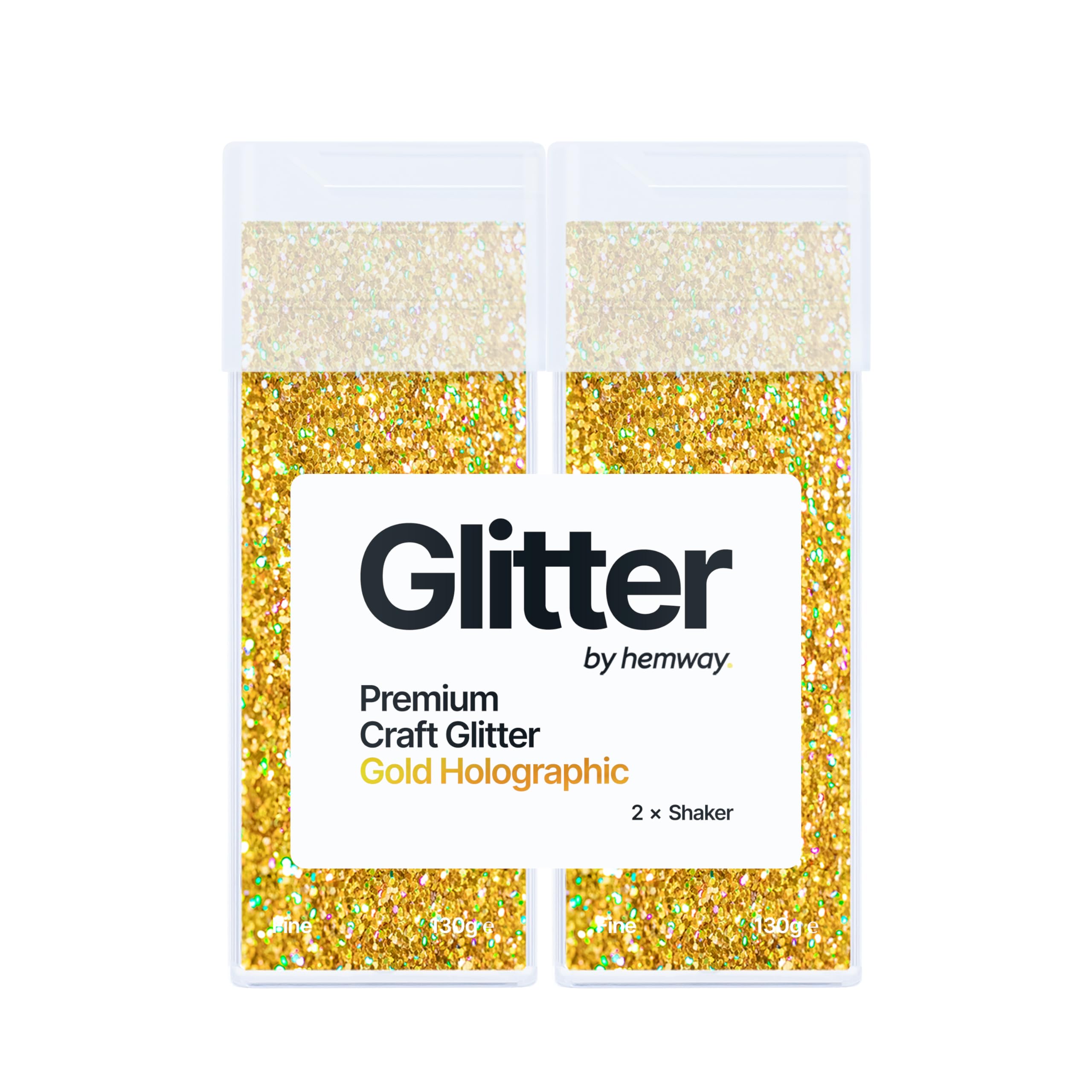Hemway Glitter Shaker Gold Holographic 130g x2 Pack Fine, Craft Glitter Shakers for Resin & Epoxy Crafts, Christmas Art Supplies, Nail, Body, Face, Eye, Festival, Crafting, Slime, Sparkle