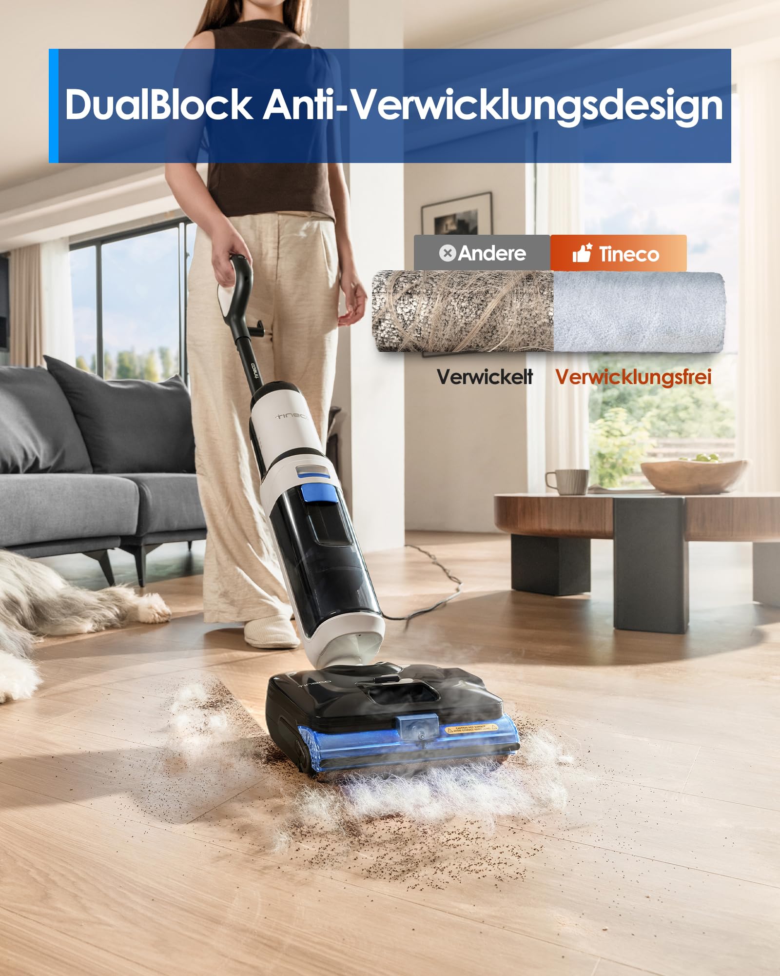 Tineco FLOOR ONE S6 Stretch Steam Nass Trockensauger, 160 °C Tineco BoostSteam, Anti-Verwicklungs-Design, FlashDry Selbstreinigung, Dampfreiniger mit Kabel für eingetrocknete Flecken und Fugen 4