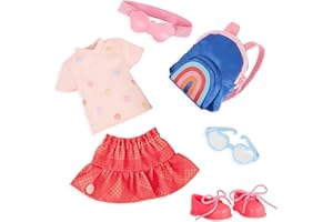 Glitter Girls – 14-Inch Doll Clothes – 7 Pieces School Outfit – Colorful Skirt & Accessories – Rainbow Backpack & Glasses – 3