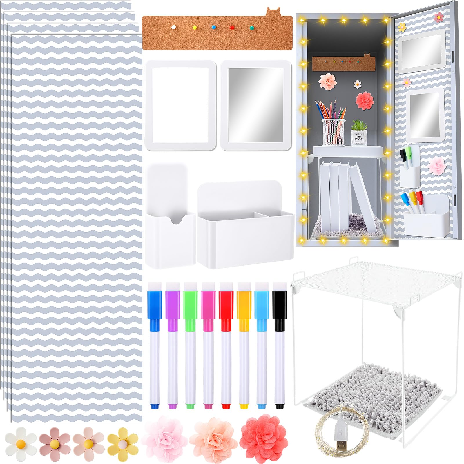 Photo 1 of Ninehaoou 31 Pcs Locker Organizer and Decorating Kit for Girls Back to School Essentials Magnetic Locker Shelf Pen Holder Magnetic Whiteboard Mirror for Middle High School(Silver Gray)