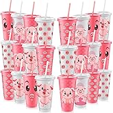 Nezyo 24 Pcs Pig Party Favors Pig Party Cups Bulk Birthday Decorations Farm Animal Supplies 24 oz Reusable Plastic Travel Tumblers with Straws and Lids White Pink Tumbler for Farm Birthday Gifts