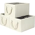 StorageWorks Storage Baskets for Organizing Shelves , Foldable Fabric Storage Bins with Handles, Beige, White & Ivory, 3-Pack, 11 ½" L x 8 ¾" W x 6 ½" H