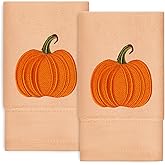 JarThenaAMCS Fall Hand Towels Orange Pumpkin Embroidered Cotton Bathroom Towel Absorbent Bath Towel for Autumn Hand Drying Cleaning Cooking, 29.5 x 13.7 Inch, 2Pcs
