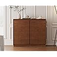LKTART Mid Century Modern Sideboard Buffet Cabinet,Small Storage Cabinet with 2 Outlet Holes for Living Room, Kitchen, Entryway, Hallway 39" Walnut
