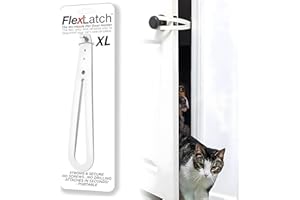 FlexLatch Cat Door Holder Latch - Extra Large Cat Door Alternative Installs Fast Flex Latch Strap Let's Cats in and Keeps Dogs Out of Litter & Food. Safe Baby Proof One Piece No Measuring Extra Easy