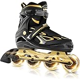2PM SPORTS Adjustable Inline Skates for Kids, Youth and Adults | Reinforced aluminum frame; lateral support; beginner friendly; triple closure; light-up wheels; 2 non-woven bags