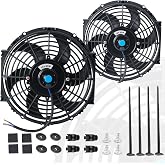 EVERESTWAY 10 Inch 10&rdquo; Black Universal Electric Radiator Slim Fan 12V 80W High Performance Cooling Push Pull w/Mounting Kit 2PCS