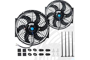 EVERESTWAY 10 Inch 10” Black Universal Electric Radiator Slim Fan 12V 80W High Performance Cooling Push Pull w/Mounting Kit 2PCS