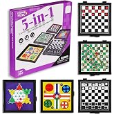 5 in 1 Magnetic Checkers Board Game Set, Travel Chess for Adults Teens | Magnetic Pieces Stay in Place, Compact Folding Board, Camping Trip Game, 5 Classic Games