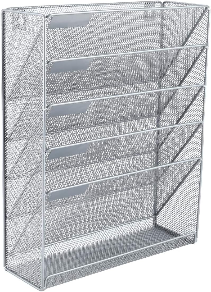 EasyPAG Mesh Wall File Holder 5 Tier Vertical Mount Hanging Organizer with Bottom Flat Tray, Silver : Office Products