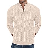 Askdeer Men's Quarter Zip Sweater Cable Knit Mock Turtleneck Sweater Long Sleeve Soft Casual Pullover Sweater