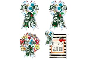 Threetols 2 PCS Back to School Bows for Wreath, Green ABC Apple Teacher Wreath Bows School Rock Bows for Front Door, Map School Bus Tree Topper Bows for First Day of School Indoor Outdoor Decor