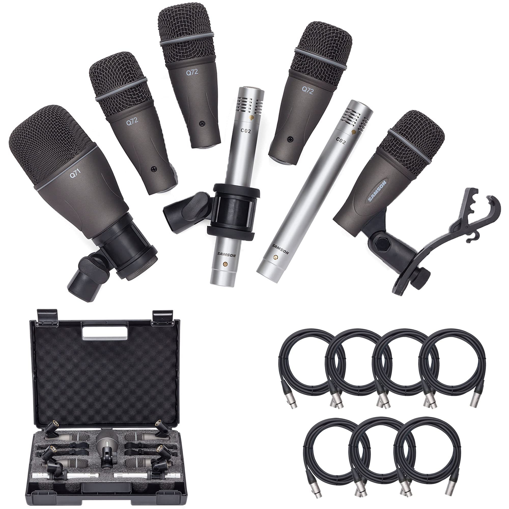 SAMSON DK707 7-Piece Drum Microphone Kit with 7 Premium XLR Mic Cables, XLR-M to -F - Recording Accessory Bundle