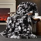 Amélie Home Faux Fur Throw Blanket for Couch, Ultra Soft Fuzzy Plush Bubble Throw for Sofa, Living Room & Home Decor, 50"x60", Tie-dye Black