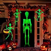 Halloween 4 PCS Hanging Ghosts Decorations, Luminous Skeletons with 60-inch Life Size, Glow-in-the-Dark Posable Skeletons for Party Bar Yard Garden Wall Decor