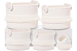 HLWDFLZ 6-Piece Decorative Storage Rope Basket Set– Woven Rope Baskets for Storage Organization, Small Basket for Nursery Baby Stuff, Toy Basket, Boho Basket (Off White)