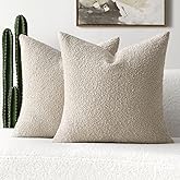 FUTEI Pack of 2 Beige Decorative Throw Pillow Covers 18x18 Inch Soft Cozy Solid Boucle Textured Cushion Case,Modern Home Decor for Couch Bed Living Room