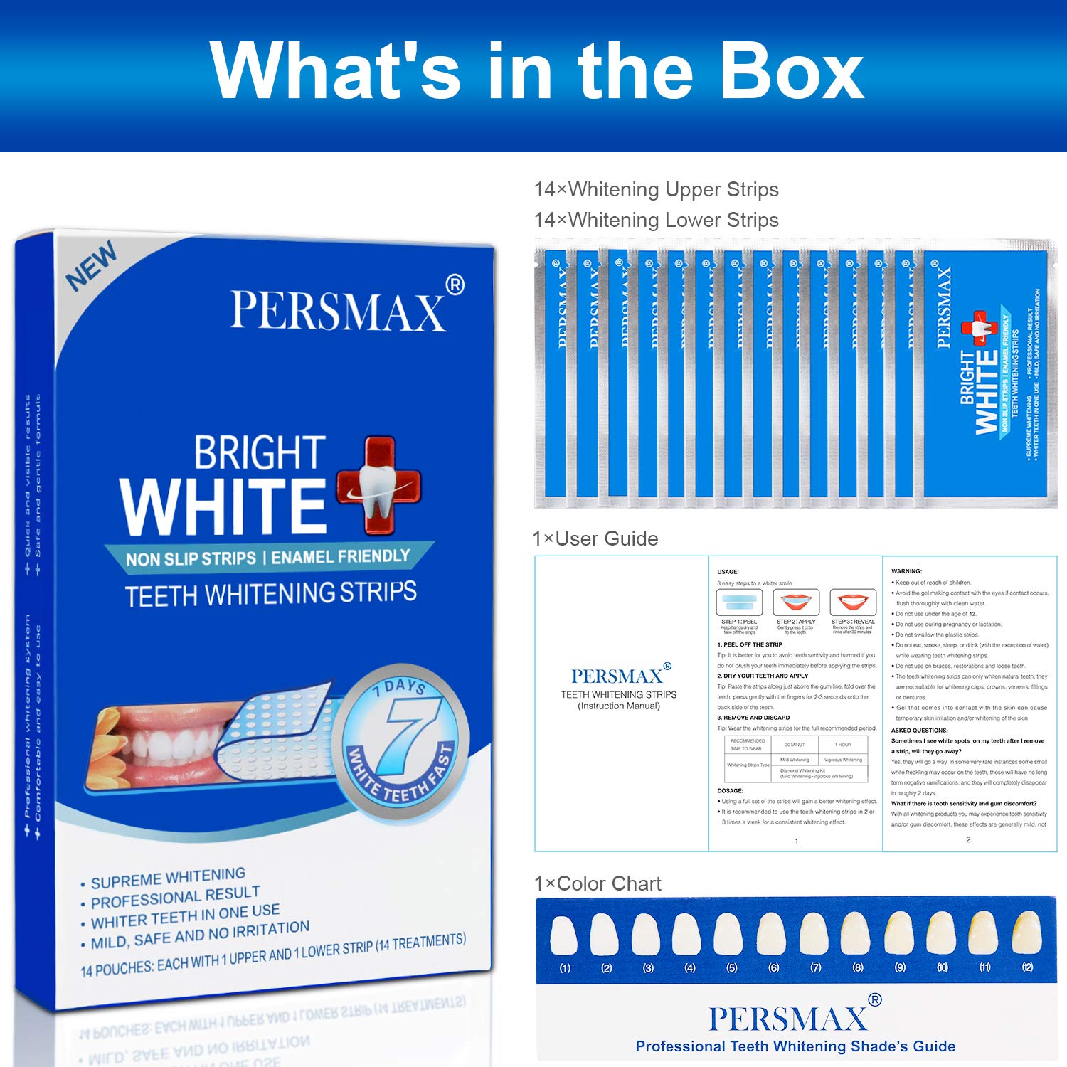 PERSMAX Teeth Whitening Strips, Non-Slip Dental Whitener Professional Effect Whitening Strips, 14 Treatments 28 Strips: Beauty