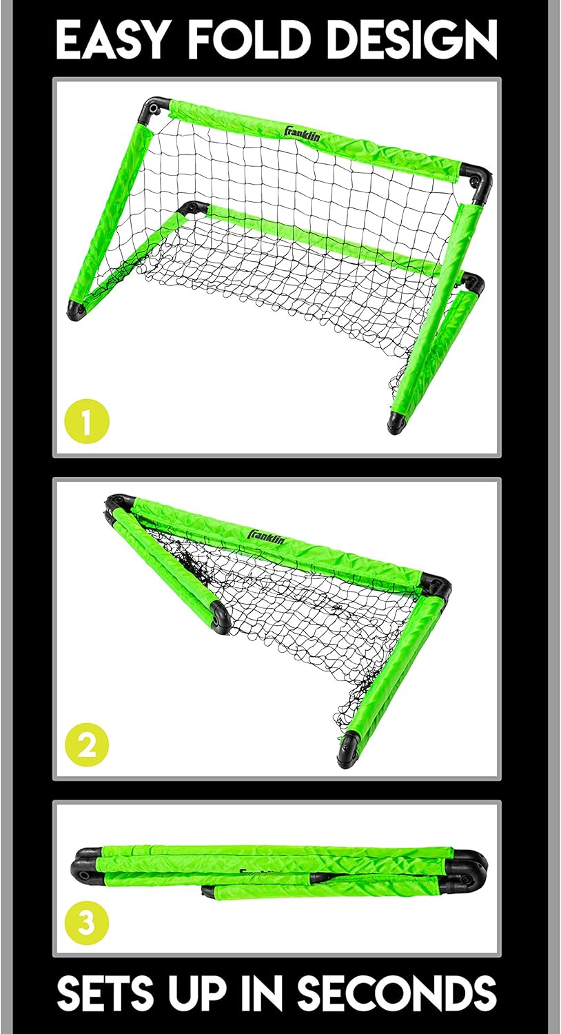 Franklin Sports Kids Mini Soccer Goal Set - Backyard/Indoor Mini Net and Ball Set with Pump - Portable Folding Youth Soccer Goal Set - Neon Green - 36" x 24" (60156) : Sports & Outdoors