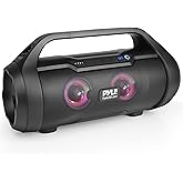 Pyle Portable Bluetooth Boombox Speaker - 40W Max Power, 2.0 Channel Rechargeable Barrel Style Speaker with TWS, LED Lights - AUX In, USB-C, MicroSD Card and FM Radio, Voice Control - PBMWP185
