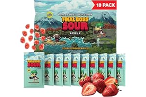 Final Boss Holiday Sour Candy, Sour Strawberries, 10 Pack, Level 2, Fruit Chews with Real Dried Fruit, No Artificial Colors or Flavors, Low Calorie Snack for Kids, Teens, Adults, Lunch Boxes