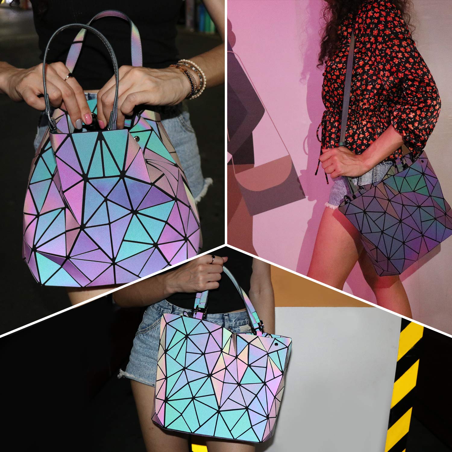 Borsa a Tracolla Grande alla Moda con Manici in Pelle Sintetica Effetto  Riflettente Tikea Borsa Geometrica Luminosa Olografica da Donna Borse  Scarpe e borse berjaya.edu.my