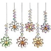 HDCRYSTALGIFTS 6PCS 12.5'' Crystal Sunflower Suncatchers for Window Hanging, Window Sun Catchers Crystals Rainbow Maker Light Catcher Indoor Outdoor Garden Decor Glass Ornaments for Christmas Tree