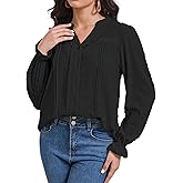 LAPHEE ROSE Boho Tunic Top for Women Long Sleeve V Neck, Button Down Blouse Swiss Dot Lace Dressy Casual Holiday Shirt