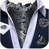 DiBanGu Mens Silk Ascot Ties Paisley Jacquard Woven Cravat and Pocket Square Cufflinks with Lapel Pin for Business Wedding