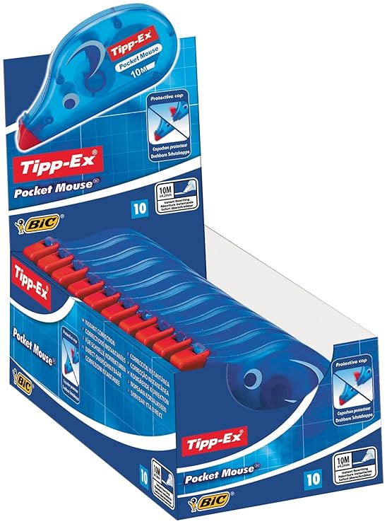 Tipp-Ex Pocket Mouse Korrekturroller mit Bandschutzkappe – Korrekturband 10m x 4,2mm – 10er Pack