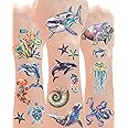 YanZonic 210Pcs Ocean Life Temporary Tattoos - Shark Tattoos Temporary for Kids, Whale Jellyfish Octopus Tattoo Non-Toxic, Under the Sea Party Decorations, Aquatic Marine,18 Sheets