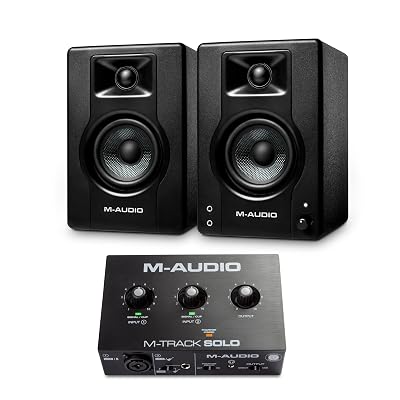 M-Audio Recording, Streaming and Podcasting Bundle – M-Track Solo USB Audio Interface and 120W BX3 Stereo Speakers, Plus a Software Suite Included