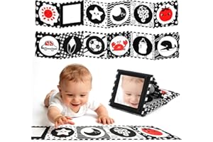 Zendstanding High Contrast Baby Toys for Newborn – Black and White Tummy Time Toy Baby Mirror Books 0-6 Months for Infant Sensory Visual Stimulation Training, Match Baby Crib, Stroller, Car Seat Toys