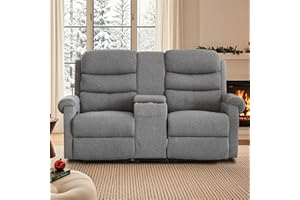 ZRNINR Loveseat Reclining Sofa, Home Theater Seating with Center Console, RV Recliner Sofa with Cup Holders and Pockets, Manual Double Seater Recliner for Living Room, Motor Home (Linen Grey)