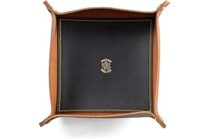 USA Made Valet Tray - Leather Dice Rolling Basket and Organizer with Brass Metal Snaps - Folds Flat - Storage Caddy - Gold Ed