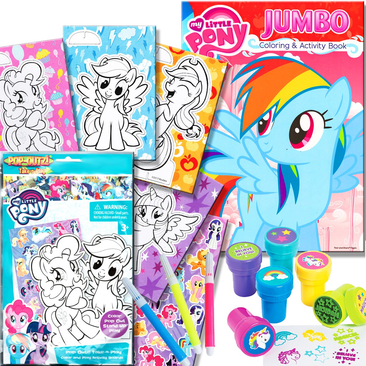 My Little Pony Coloring Book with Take-N-Play Set, 96-Page Coloring Book, Stickers, Markers and Stampers