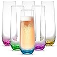 JoyJolt HUE Stemless Champagne Flutes Set of 6 Colored Glasses. 9.4oz Champagne Glasses. Prosecco Wine Flute, Mimosa Glasses Set, Cocktail Glass Set, Stemless Glasses, Crystal Glasses, Bar Glassware