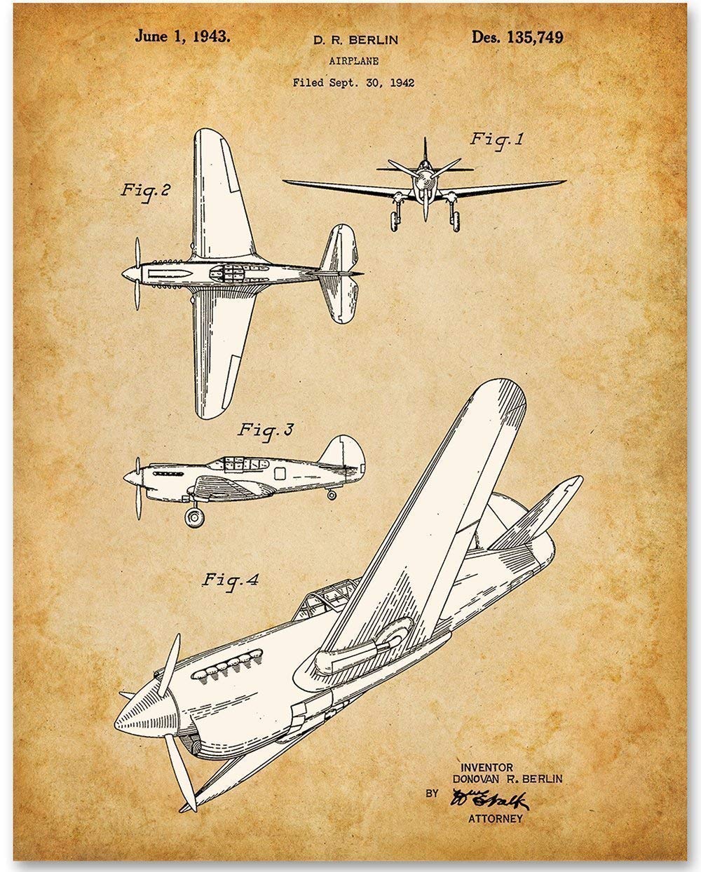 Curtiss P-40 Warhawk Fighter Ground-Attack Airplane - 11x14 Unframed Patent Print - Makes a Great Gift Under $15 for World War II (WWII) Pilots