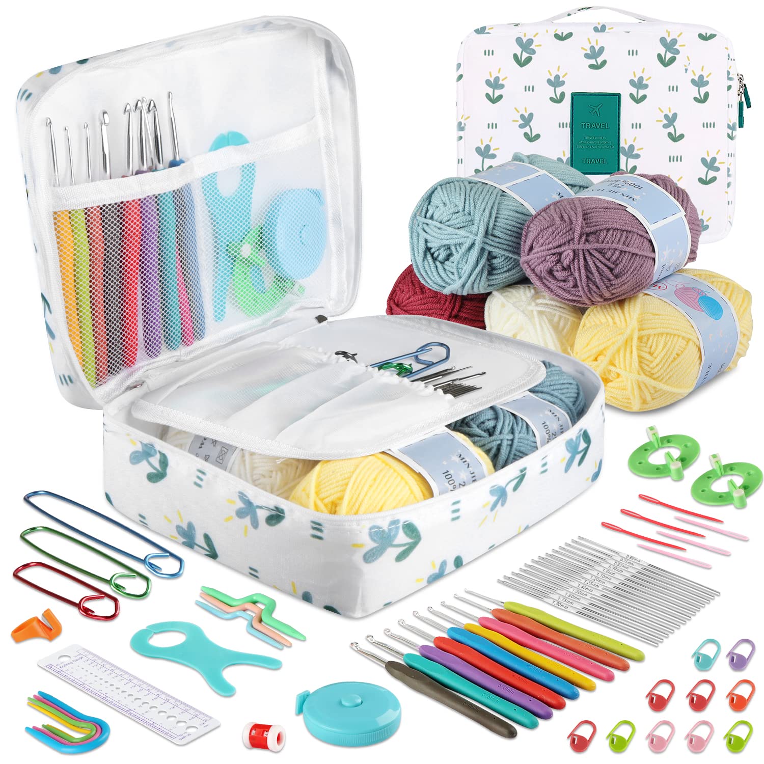 OWill 61PCS Crochet Hooks Set, Crochet Kits for Beginners Adults,Crochet Hook with Storage Bag and Accessories,Ergonomic Crochet Hooks for Arthritic Hands