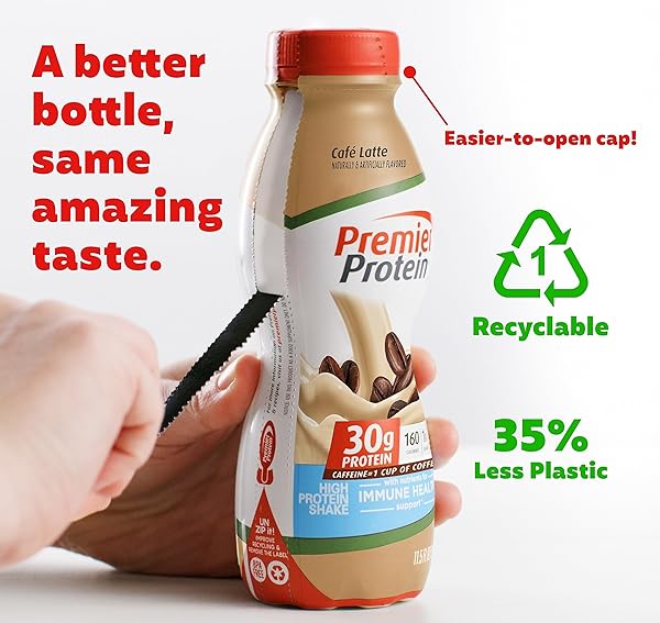 PREMIER PROTEIN SHAKE, CAFÉ LATTE WITH CAFFEINE FOR ENERGY – 30G PROTEIN, NO ADDED SUGAR, 24 VITAMINS & MINERALS TO SUPPORT IMMUNE HEALTH, 11.5 FL OZ, 6 PACK (PACKAGING MAY VARY)