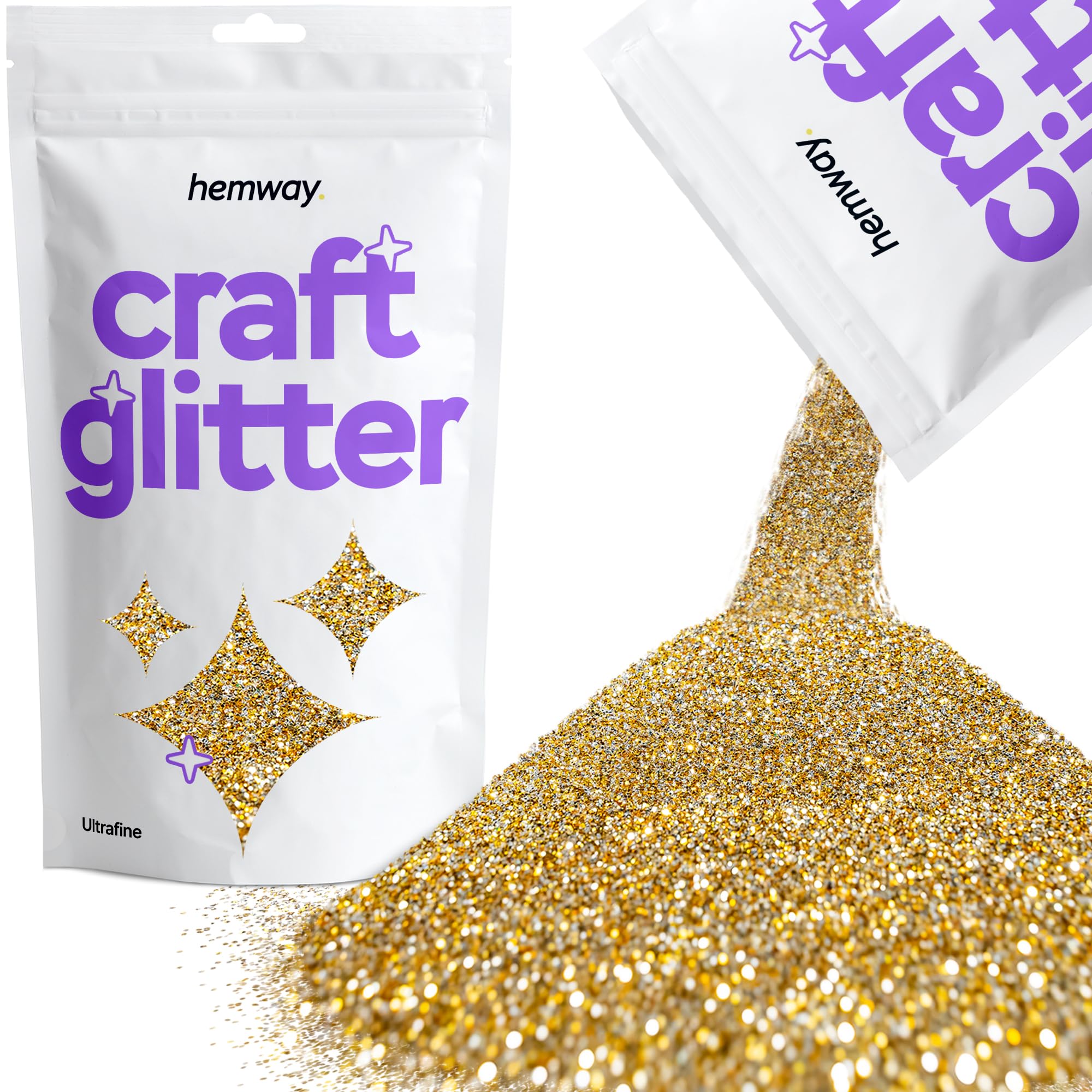 Hemway Craft Glitter Gold Silver 100g Ultrafine Glitter for Crafts, Resin, Cosmetic, Nail, Face, Body, Festival, Tumblers, Art, Candle, Crafting