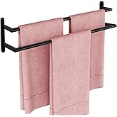 JIAPAIDUO Double Towel Bar, 24Inch Towel Rack for Bathroom, Stainless Steel Double Bath Towel Bar, Wall Mounted Towel Holder, Double Towel Rod Towel Rail Hanger for Wall, Kitchen (Matte Black)