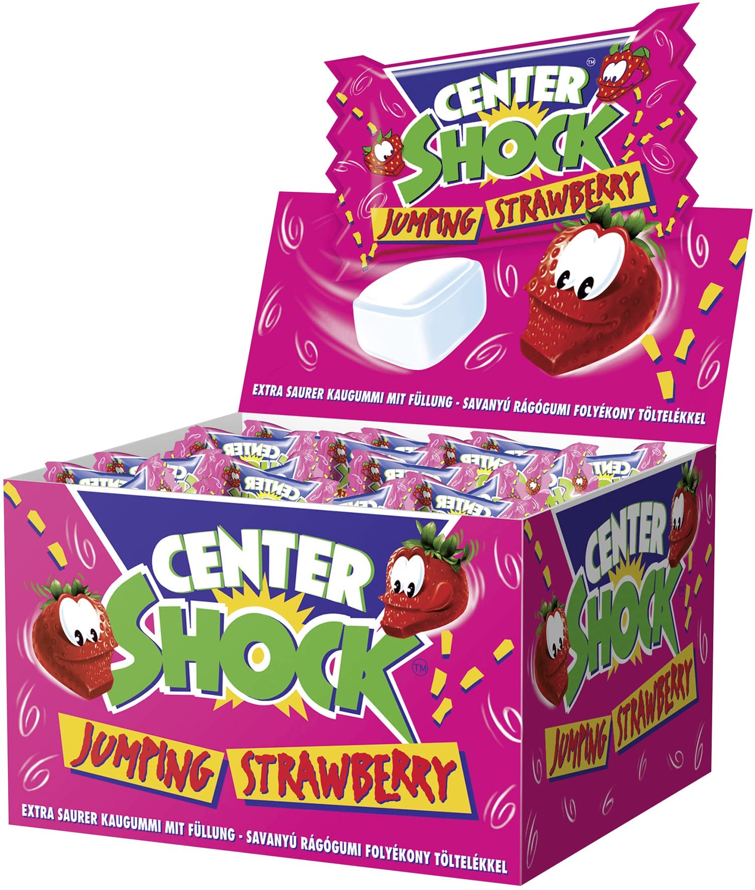 Center Shock Jumping Strawberry, Box mit 100 Kaugummis, extra-sauer mit Erdbeer-Geschmack, geeignet für Geburtstag, Pinata, Partys, Weihnachten und Halloween, 400g 3