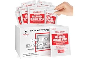 NINJA QUEST Nail Polish Remover Pads - 100% Non-Acetone - 50 Pack Bulk Set - Individually Wrapped - Quick Nail Polish Remover Wipes - Fingernail Travel Kit to Clear Nail Polish for Home & Professional Removal