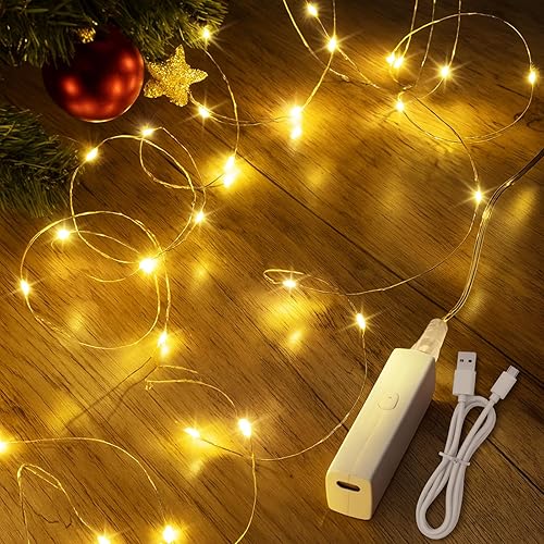 Fairy Lights, 10M 100 LED Rechargeable Battery Operated Copper Wire Lights String Light Battery Powered Christmas Tree Light for Indoor Outdoor Twinkle Bottle Lighting Decorations Wedding Gift Bedroom