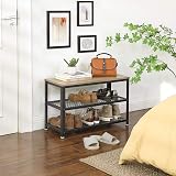 VASAGLE Shoe Bench 2 Shelves Entryway Organiser 30x73x45 cm Oak Beige White view 2