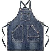 Tobyan Cotton Denim Apron Soft - Unisex Adjustable Bib Apron with 5-Pockets Perfect for Kitchens