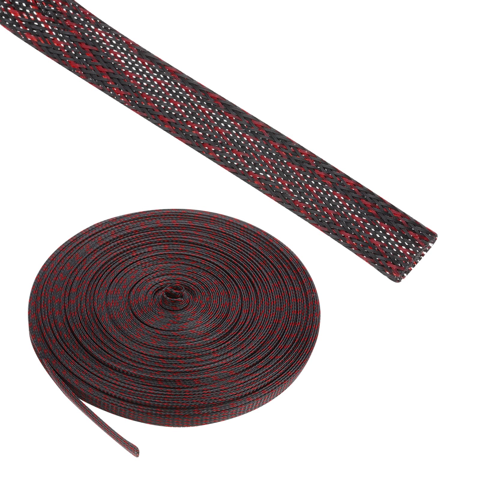 Rebower 100ft PET Expandable Wire Loom 1/2 Inch, PET Braided Wire Sleeving Cable Management Sleeve Tubing [for Audio Video Home Office Cord Protector]-Black Red